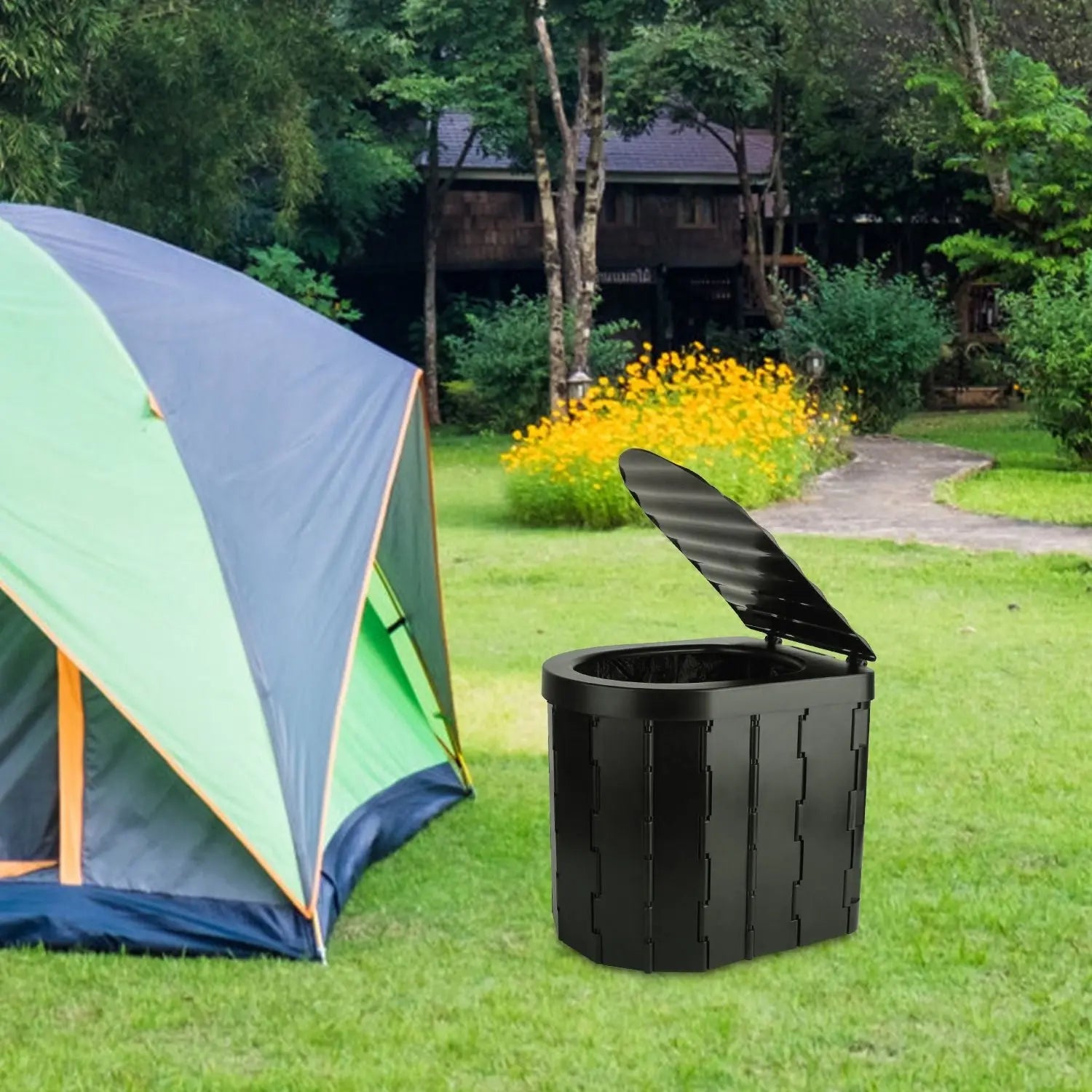 Foldable Emergency Toilet Portable Porta Potty for Car Travel Camping Boating Hiking Cleanable Travel Commode with Lid Carry Bag 1 Roll Garbage Bags Doba