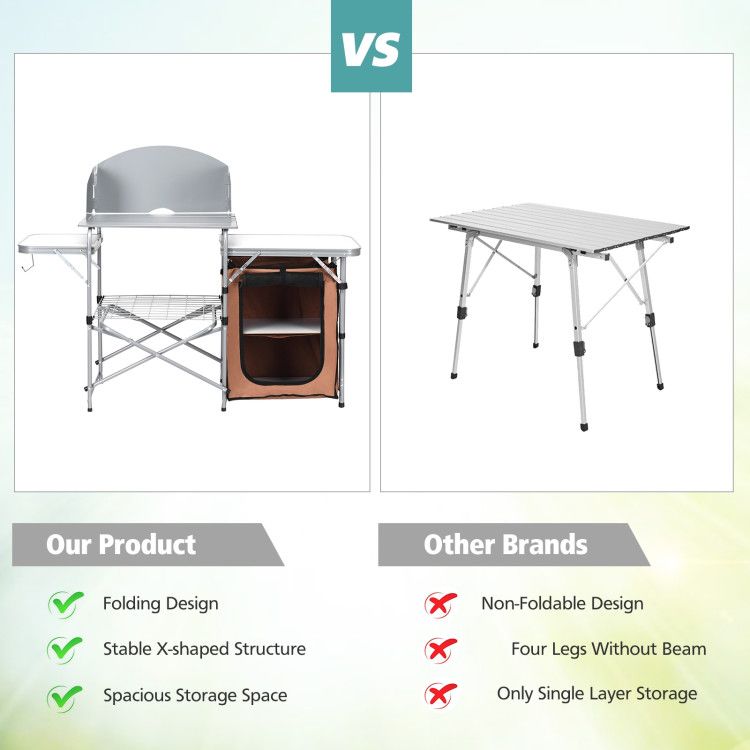 Foldable Outdoor BBQ Portable Grilling Table with Windscreen Bag Doba