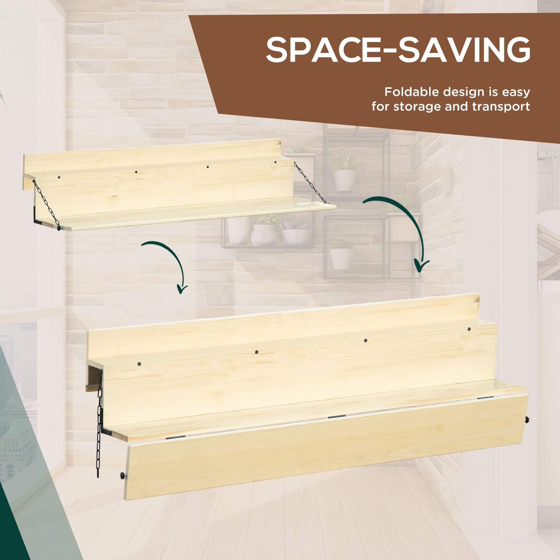 Hanging Balcony Table, Spruce Wood Foldable Railing Bar, Serving Table & Desk, Fits up to 3.9 Inches, Natural Doba