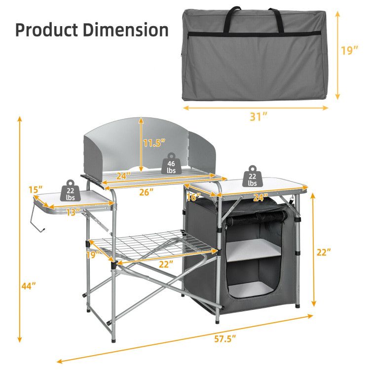 Foldable Outdoor BBQ Portable Grilling Table with Windscreen Bag Doba