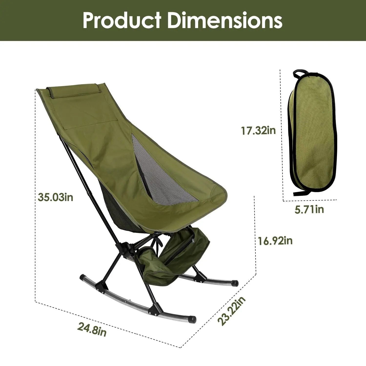 Portable Camping Rocking Chair 198LBS Weight Capacity Included Carry Bag High Back Rocker Chair For Patio Fishing Beach Lawn Travel Doba