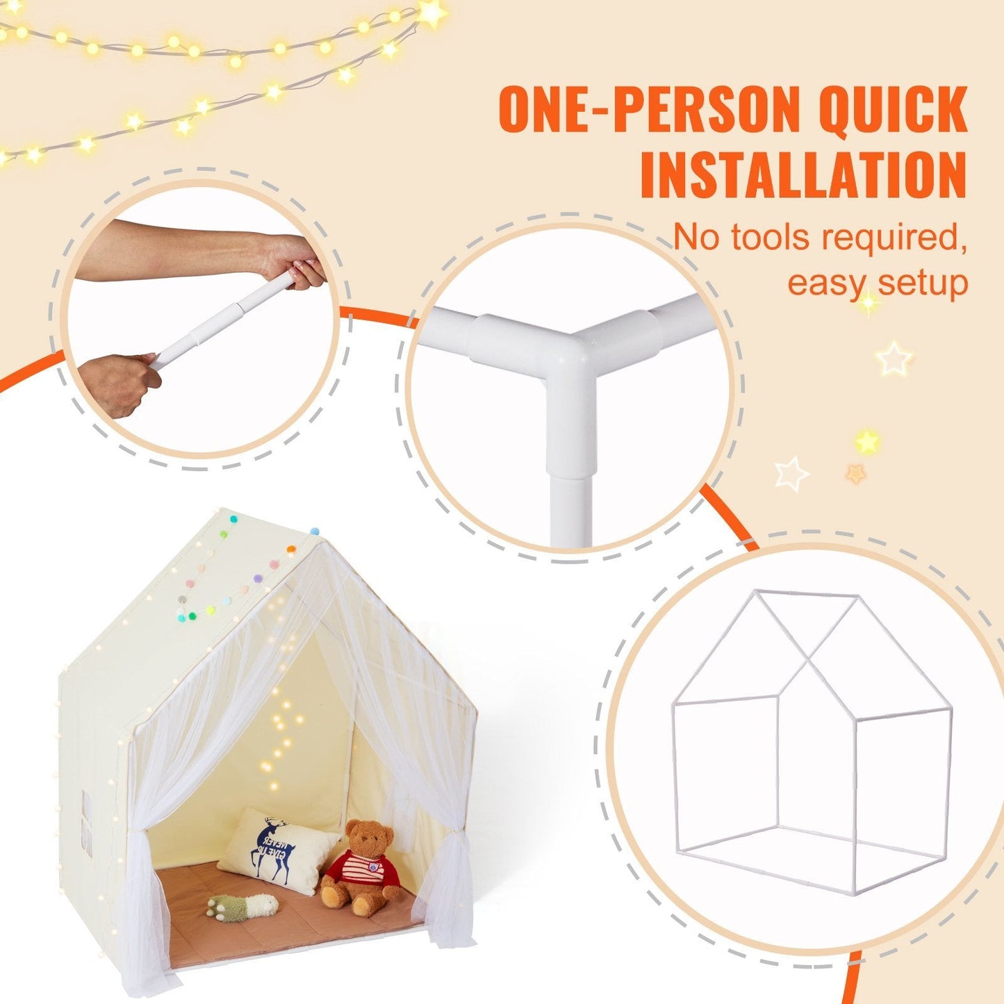 VEVOR Kids Play Tent, Kids Tent for Kids 1-5 Years Old, Toddler Tent with Mat and Tent Lamp, Tent for Kids with Windows for Indoor and Outdoor, Yurt Tent for Boys and Girls, Beige Doba