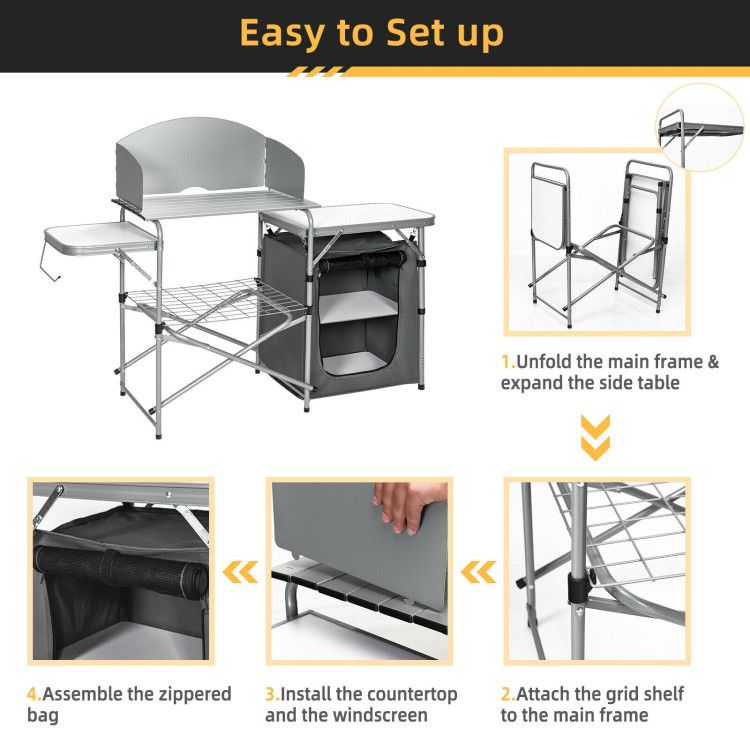 Foldable Outdoor BBQ Portable Grilling Table with Windscreen Bag Doba