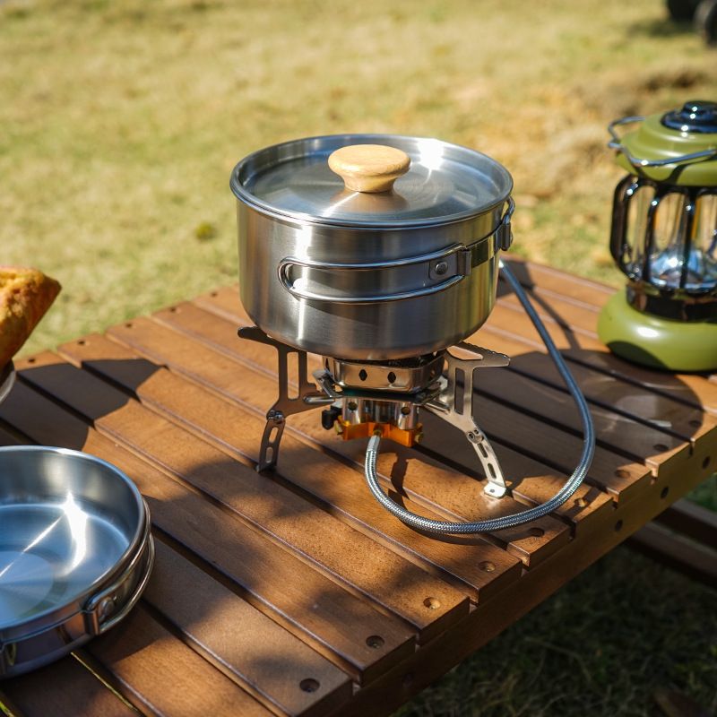 Outdoor hiking 304 stainless steel pot folding handle camping portable frying pan soup pot home picnic cookware set Doba