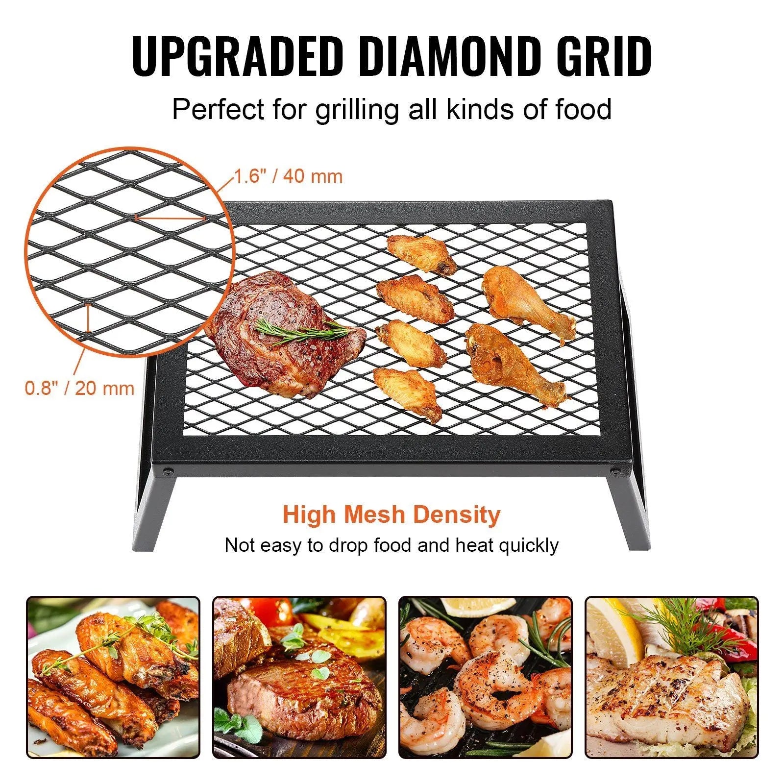 VEVOR Folding Campfire Grill, Heavy Duty Steel Mesh Grate, 18" Portable Camping Grates Over Fire Pit, Camp Fire Cooking Equipment with Legs Carrying Bag, Grilling Rack for Outdoor Open Flame Cooking Doba