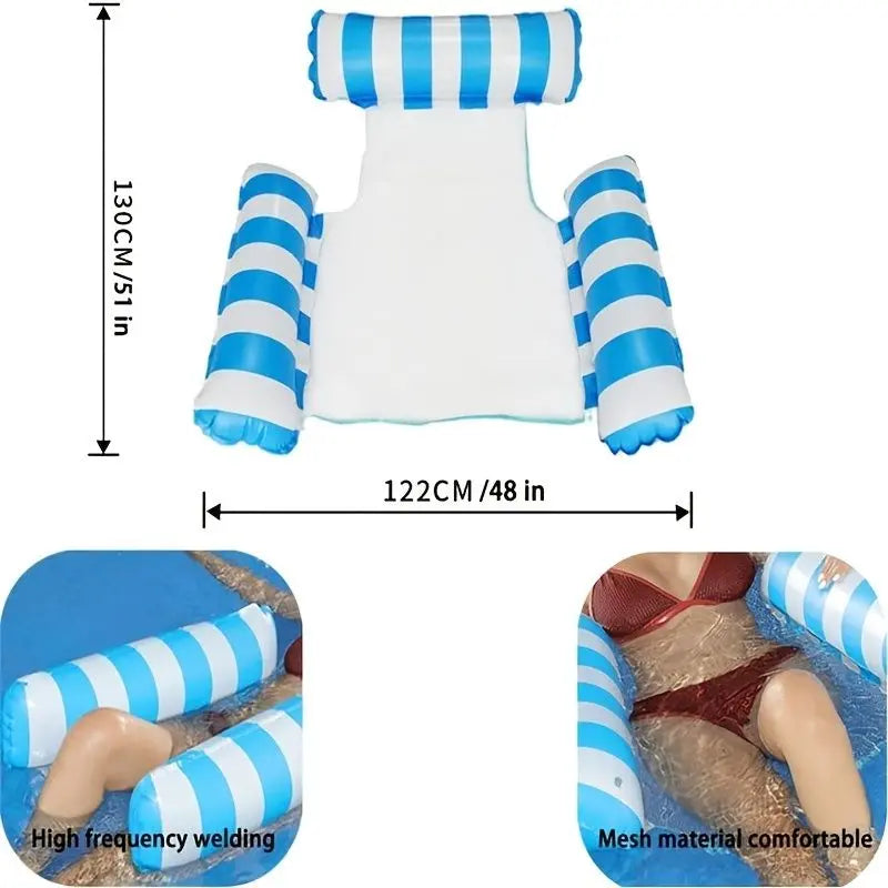 Inflatable Mesh Swimming Chair; Foldable Striped Floating Hammock For Pool Beach Party Summer Doba