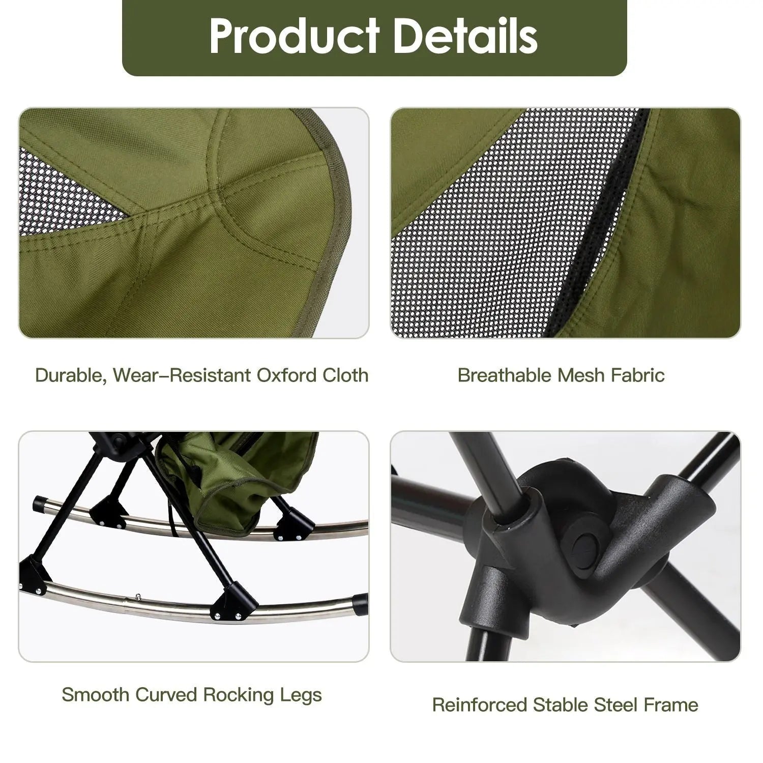 Portable Camping Rocking Chair 198LBS Weight Capacity Included Carry Bag High Back Rocker Chair For Patio Fishing Beach Lawn Travel Doba
