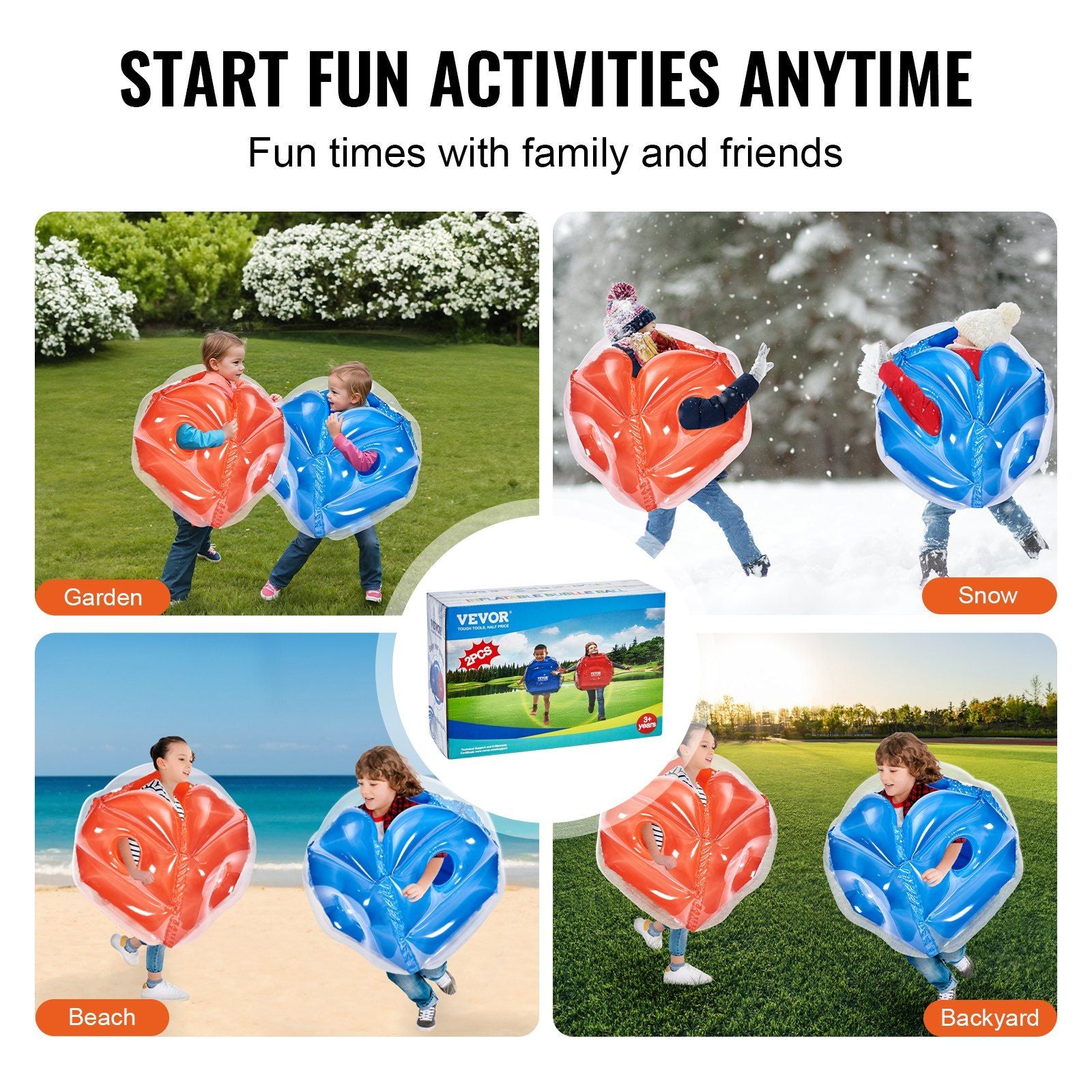 VEVOR Inflatable Bumper Balls 2-Pack, 2FT/0.6M Body Sumo Zorb Balls for Kids, Durable PVC Human Hamster Bubble Balls for Child Outdoor Team Gaming Play, Bumper Bopper Toys for Playground, Yard, Park Doba