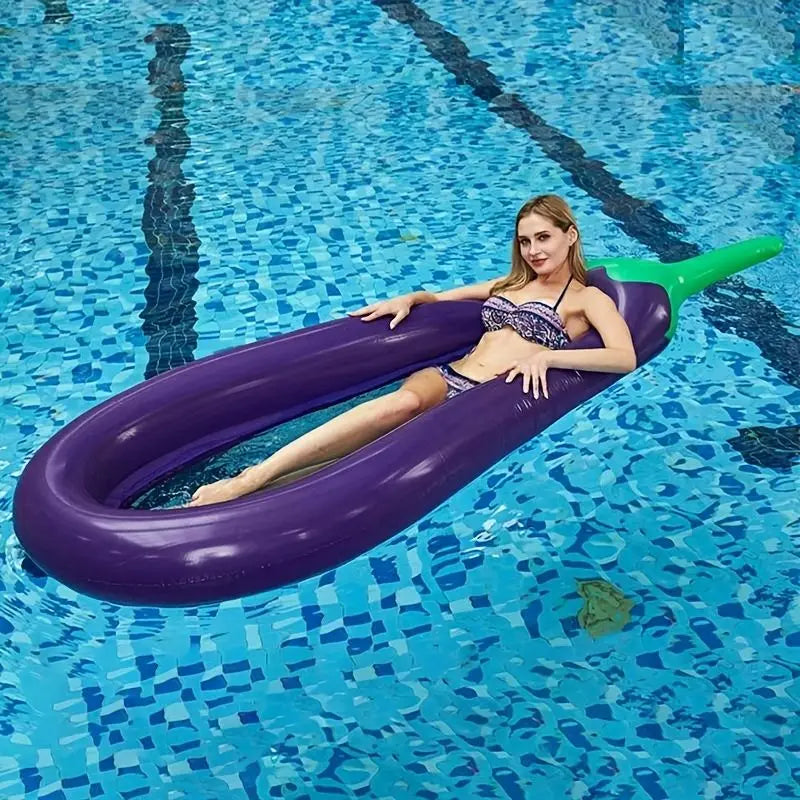 Inflatable Eggplant Swimming Ring; Portable Thickened Folding Float For Kids And Adults Pool Beach Sea Summer Doba