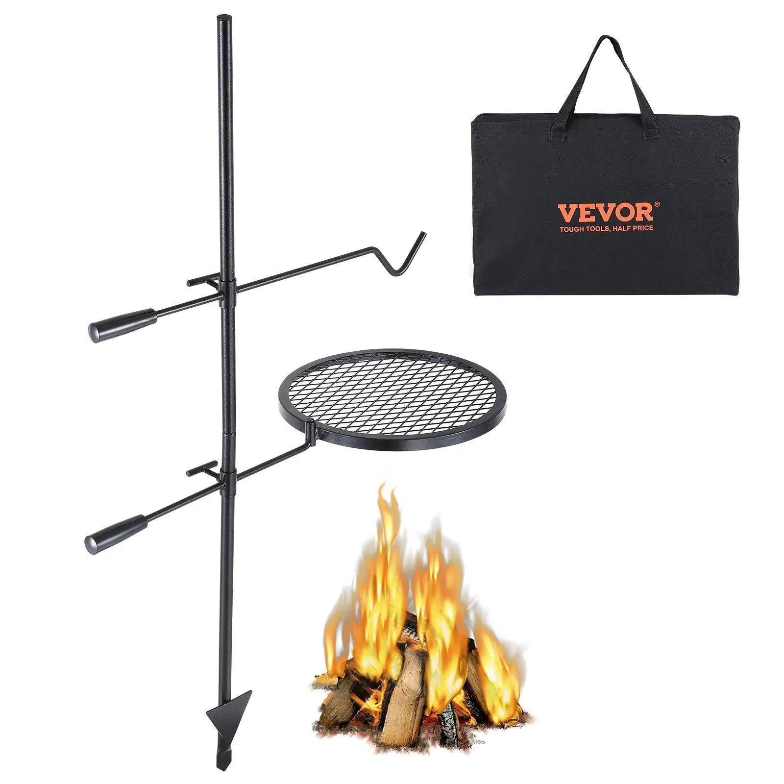 VEVOR Swivel Campfire Grill, Fire Pit Grill Grate over Fire Pits, Heavy Duty Steel Grill Grates, 360° Adjustable Open Fire Outdoor Cooking Equipment, Portable Camp Fire Racks for Camping Outdoor BBQ Doba
