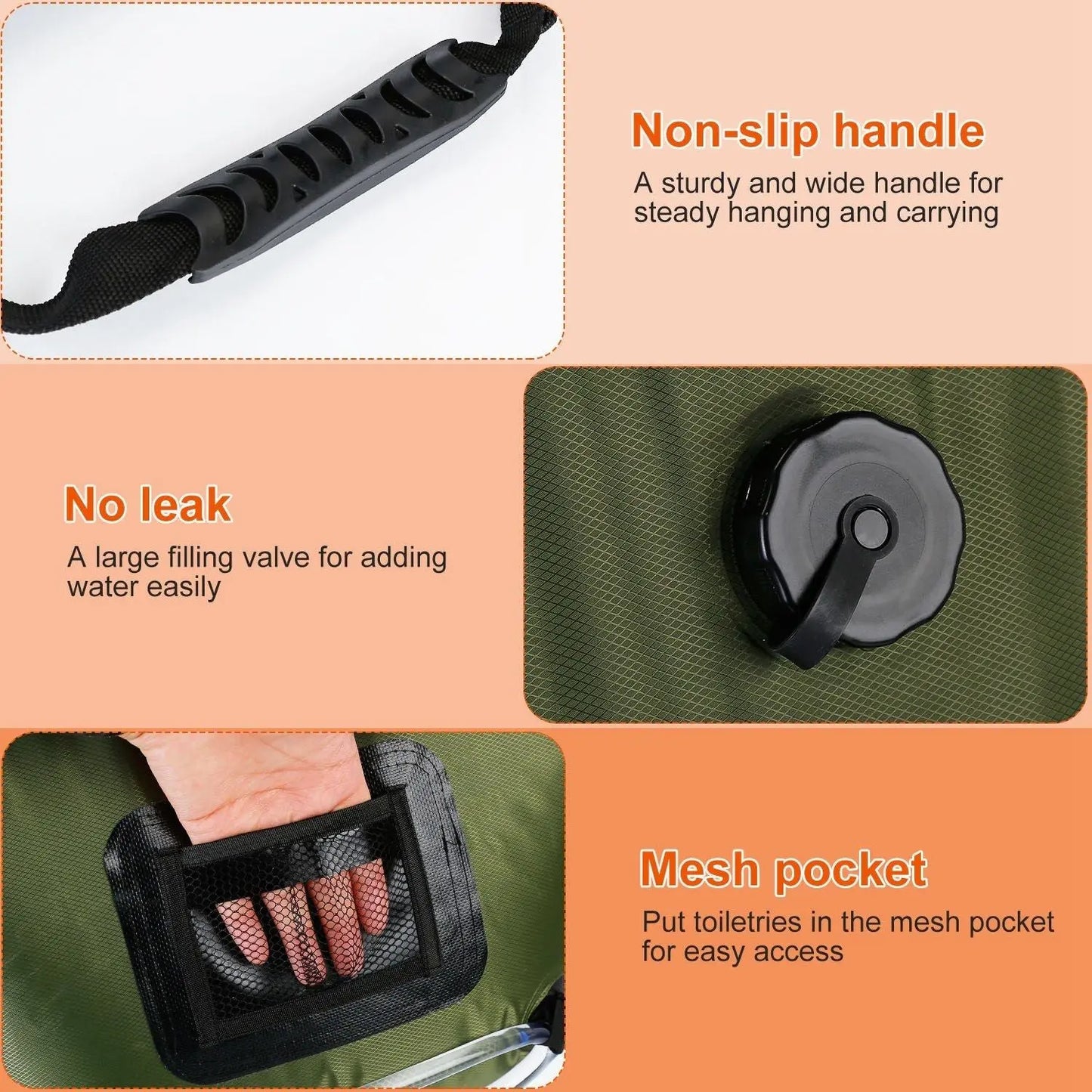 5Gal Solar Heating Camping Shower Bag w/ Removable Hose And Shower Head Doba