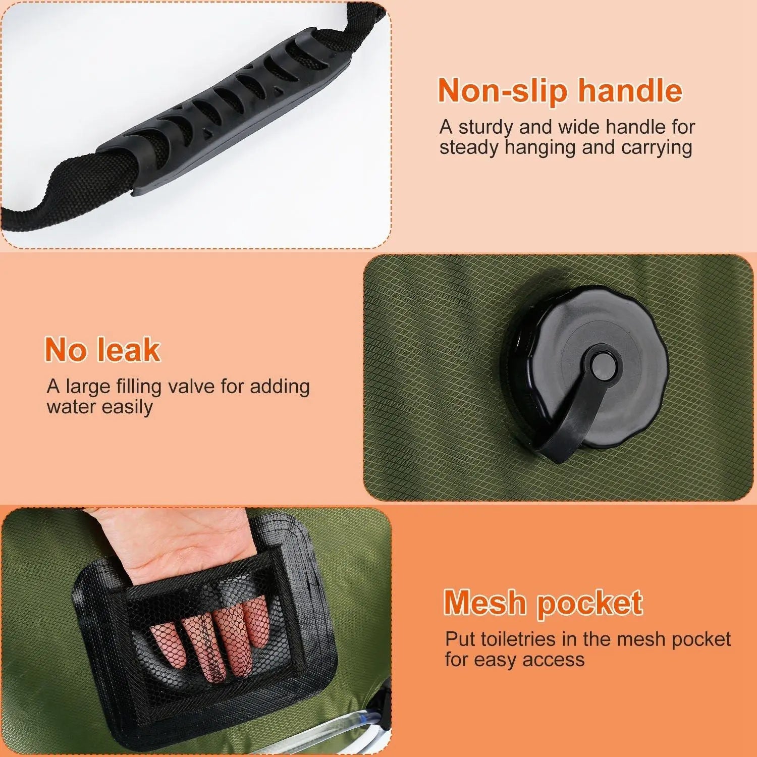 5Gal Solar Heating Camping Shower Bag w/ Removable Hose And Shower Head Doba