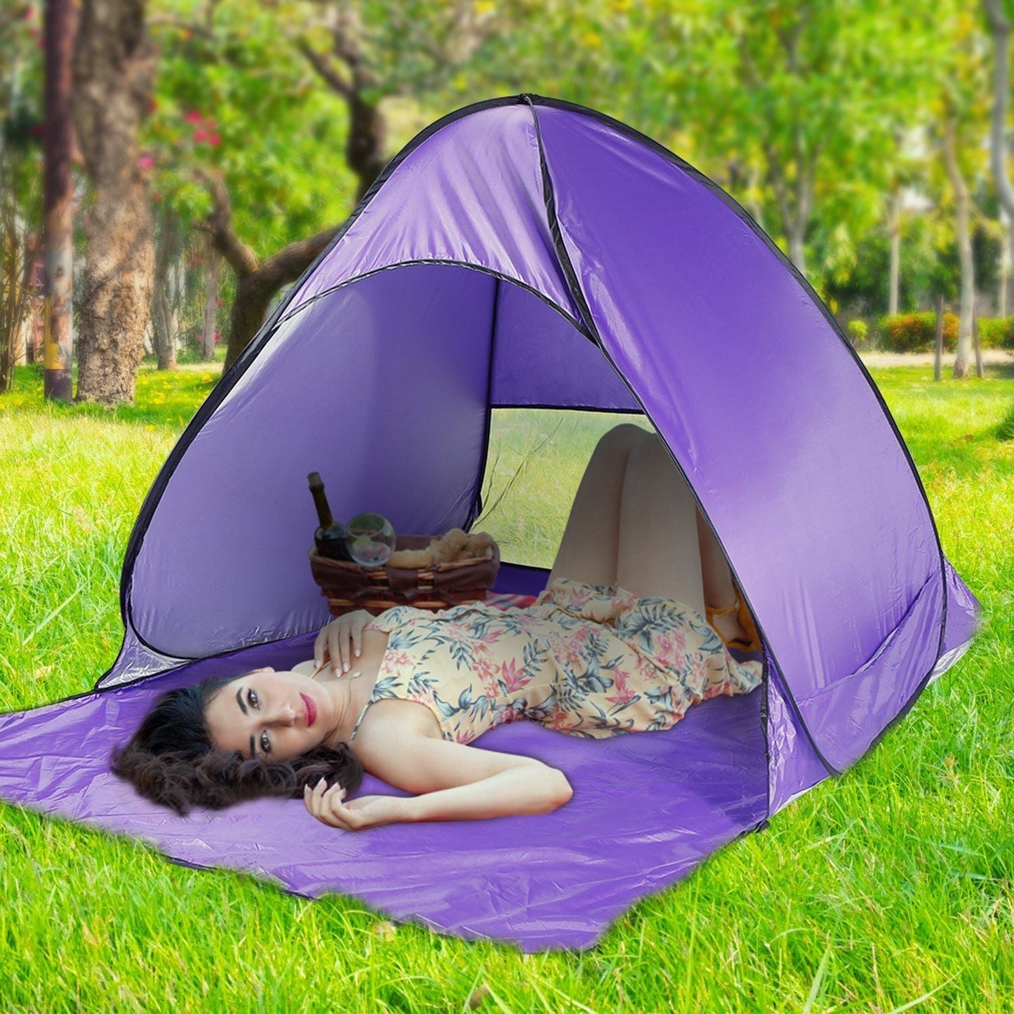 Pop Up Beach Tent Sun Shade Shelter Anti-UV Automatic Waterproof Tent Canopy for 2/3 Man w/ Net Window Storage Bag Doba