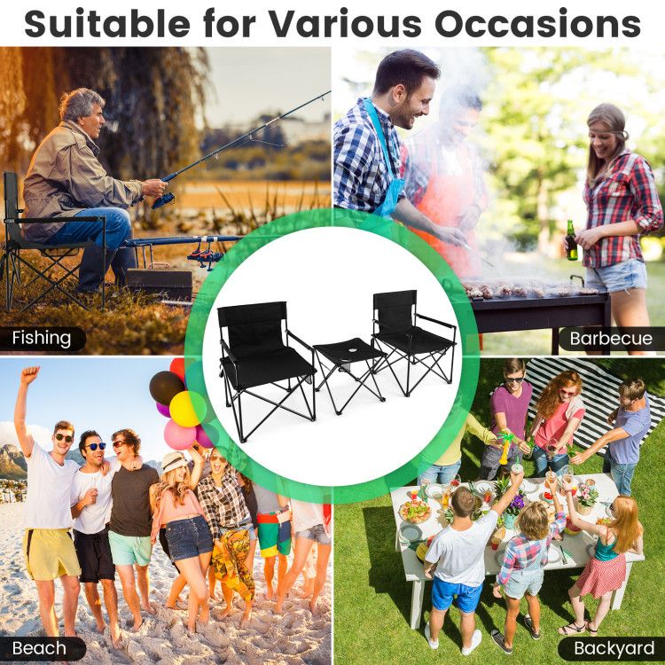 Outdoor Folding Camping Chairs and Table Set with Carrying Bag Doba