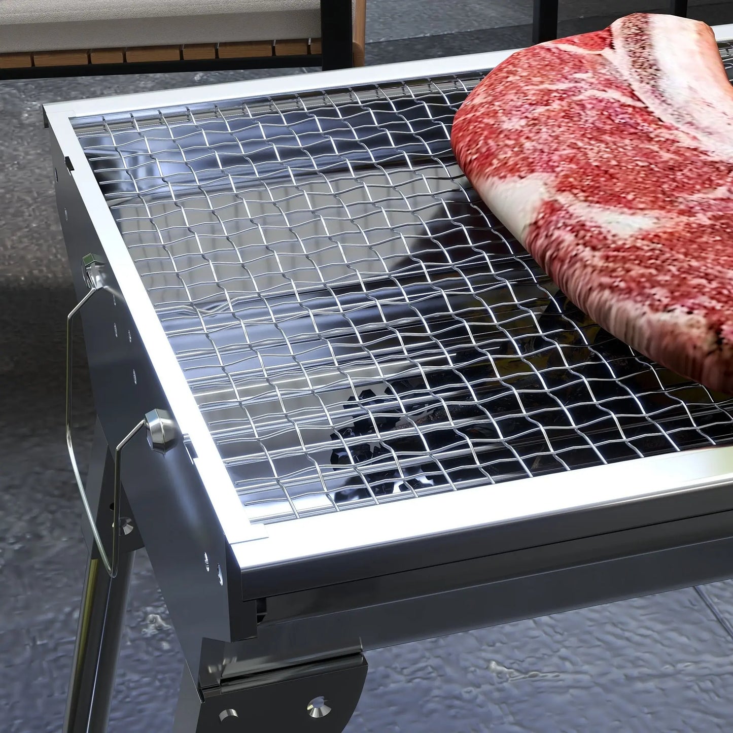 Portable Charcoal Grill, Stainless Steel Folding Outdoor BBQ Grill for Backyard Cooking, Camping, Picnic, Party, Tailgating and Travel with Pan, Grill Rack, Shelves, Hooks Doba