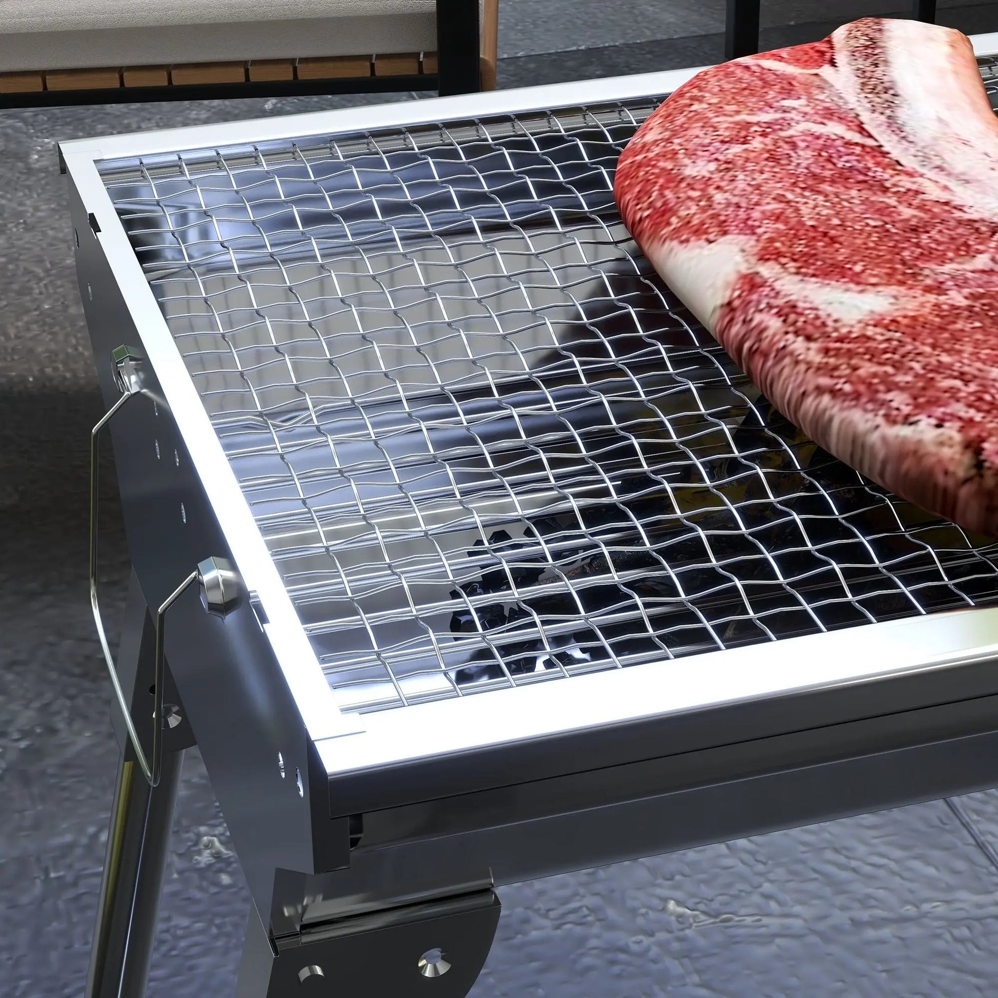 Portable Charcoal Grill, Stainless Steel Folding Outdoor BBQ Grill for Backyard Cooking, Camping, Picnic, Party, Tailgating and Travel with Pan, Grill Rack, Shelves, Hooks Doba