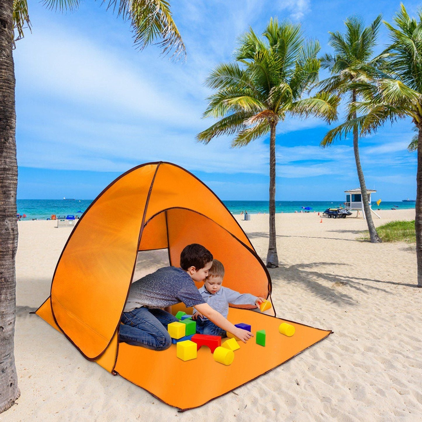 Pop Up Beach Tent Sun Shade Shelter Anti-UV Automatic Waterproof Tent Canopy for 2/3 Man w/ Net Window Storage Bag Doba