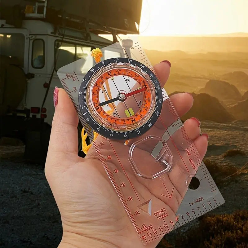 Portable Compass With Ruler Scale For Scout Hiking Camping Boating; Orienteering Map; Professional Magnifying Compass Doba