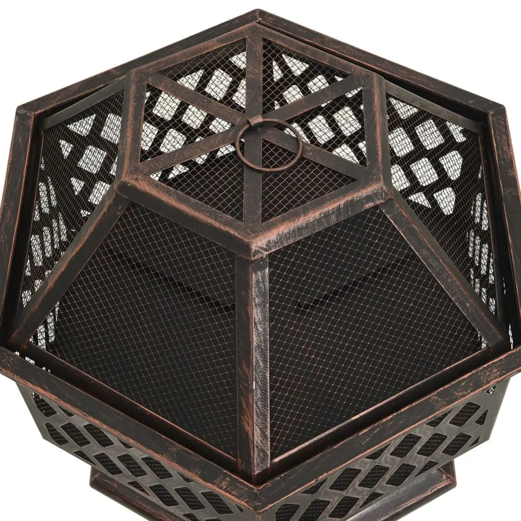 Rustic Fire Pit with Poker 24.4"x21.3"x22" XXL Steel Doba