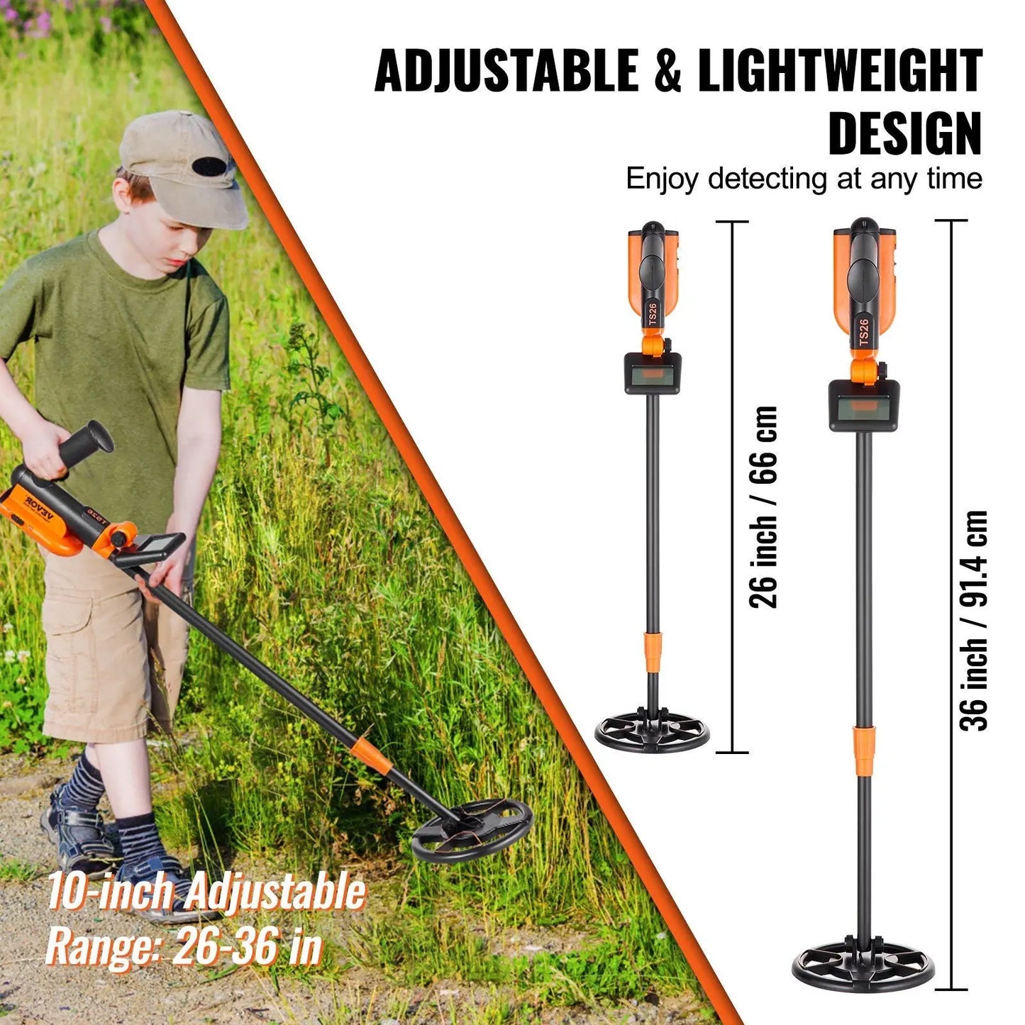 VEVOR Metal Detector for Kids, 6 Inch, 25''-37'' Adjustable Gold Detector, IP68 Waterproof Search Coil with LCD Display Advanced DSP Chip, Lightweight for Junior & Youth Detecting Gold Coin Treasure Doba