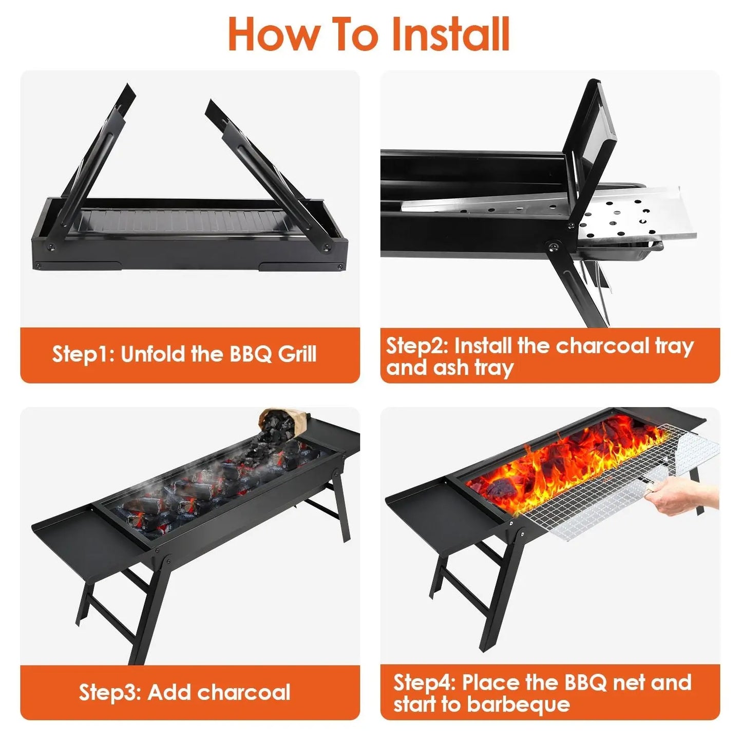 Foldable Charcoal BBQ Grill with Shelf Stainless Steel Grill Net Easy Setup Portable Tabletop Barbecue Grill for Camping Picnic Outdoor Party Backyard Doba
