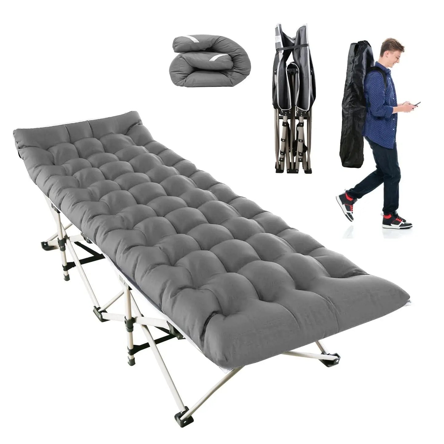 Folding Camping Cot Portable Sleeping Camping Bed Collapsible Travel Camp Cots Guest Bed Cot with 2-Sided Soft Pad 440LBS Max Load Doba