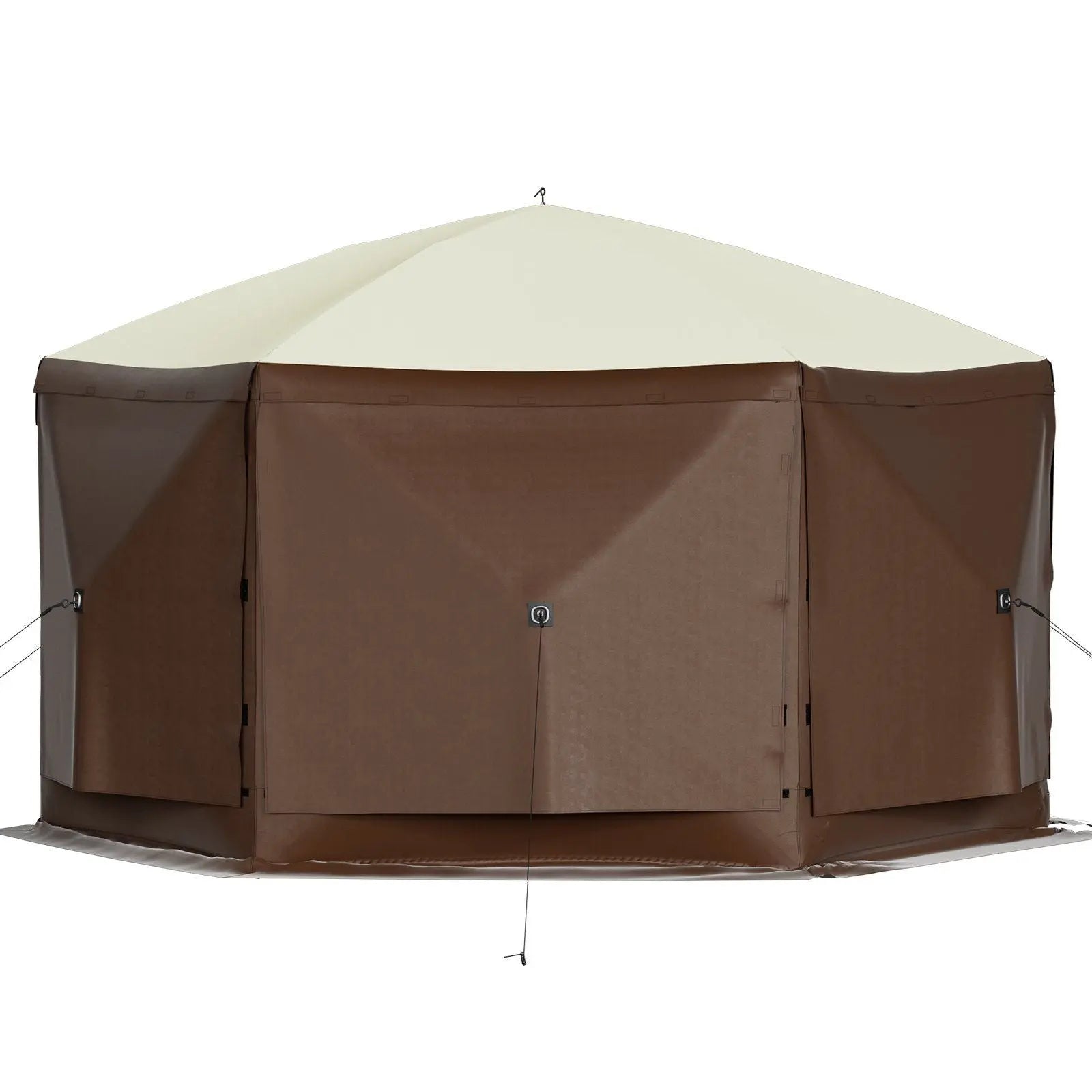 VEVOR Camping Gazebo Tent, 10'x10', 6 Sided Pop-up Canopy Screen Tent for 8 Person Camping, Waterproof Screen Shelter w/Portable Storage Bag, Ground Stakes, Mesh Windows, Brown & Beige Doba