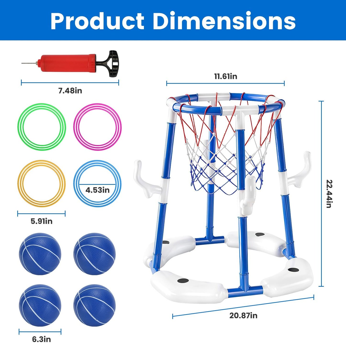 Summer Pool Basketball Hoop Toy Set With 4 Basketballs 4 Circles Pump Floating Swimming Pool Basketball Games Poolside Water Play Toy For 3-12Years Old Kids Adults - Freetyme Store