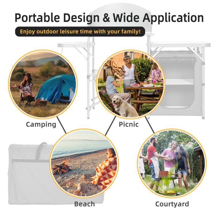 Foldable Outdoor BBQ Portable Grilling Table with Windscreen Bag Doba