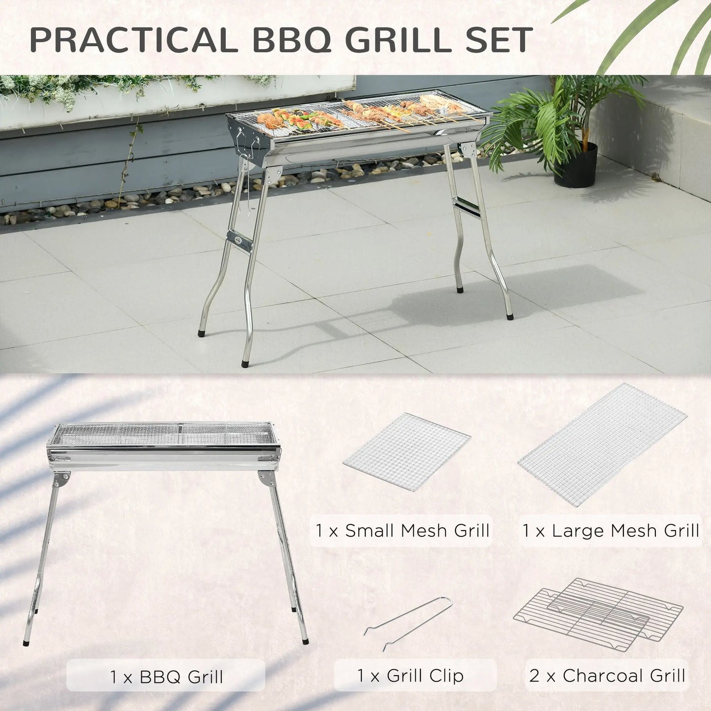 Portable Charcoal Grill, Stainless Steel Folding Outdoor BBQ Grill for Backyard Cooking, Camping, Picnic, Party, Tailgating and Travel with Pan, Grill Rack, Shelves, Hooks Doba
