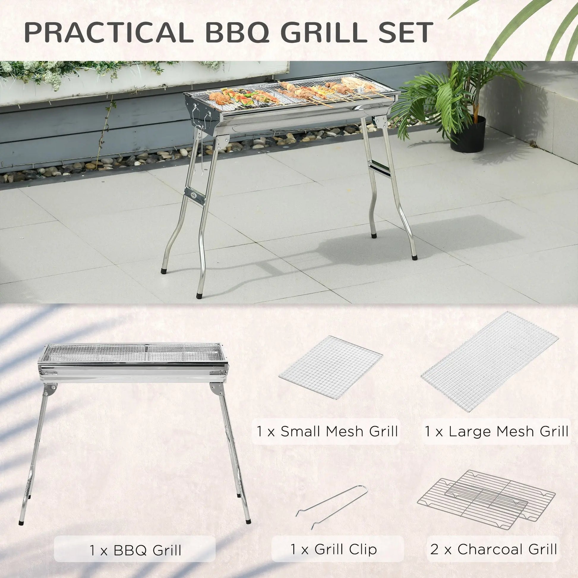 Portable Charcoal Grill, Stainless Steel Folding Outdoor BBQ Grill for Backyard Cooking, Camping, Picnic, Party, Tailgating and Travel with Pan, Grill Rack, Shelves, Hooks Doba