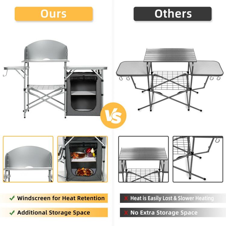 Foldable Outdoor BBQ Portable Grilling Table with Windscreen Bag Doba