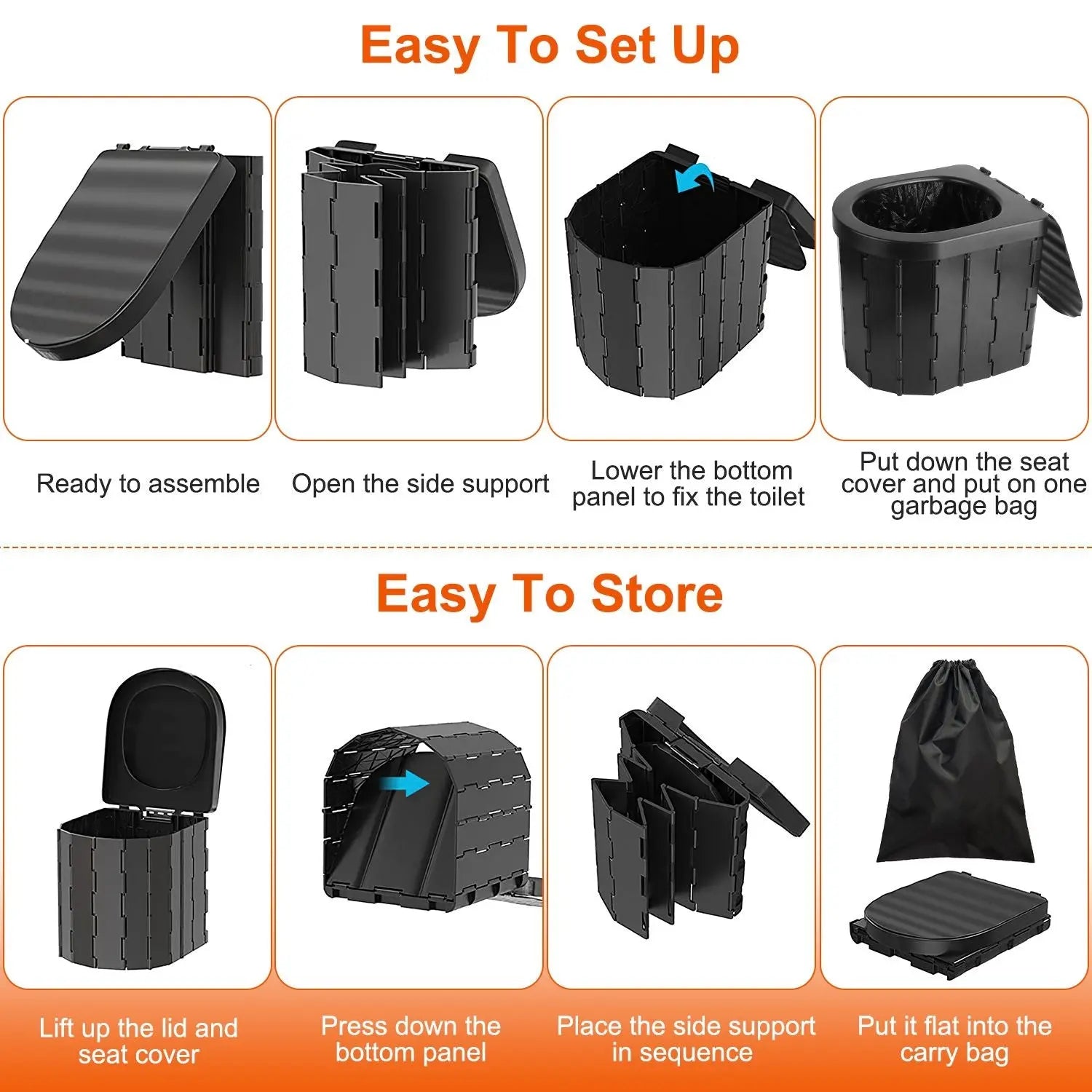 Foldable Emergency Toilet Portable Porta Potty for Car Travel Camping Boating Hiking Cleanable Travel Commode with Lid Carry Bag 1 Roll Garbage Bags Doba