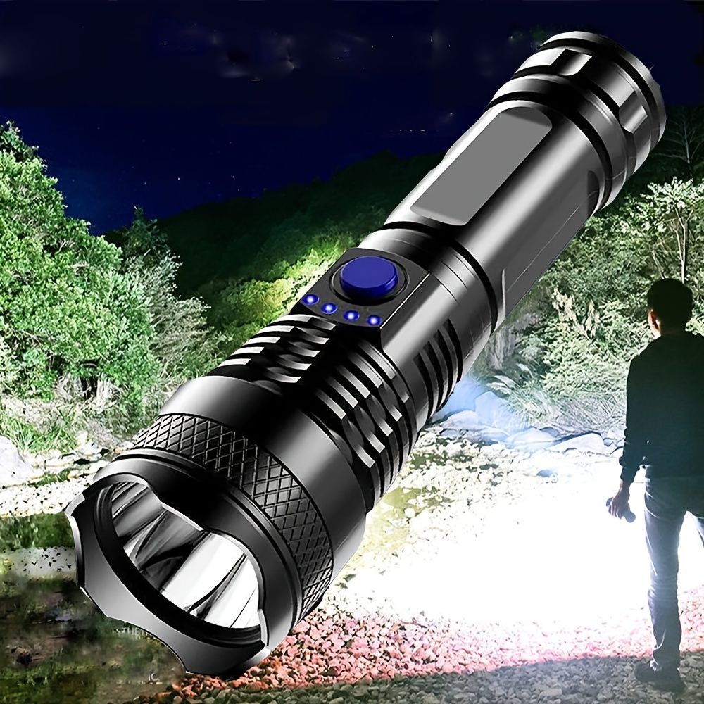 USB Chargeable Strong Light Handheld Flashlight; Plastic Material; Suitable For Camping Backpacking Hiking Doba