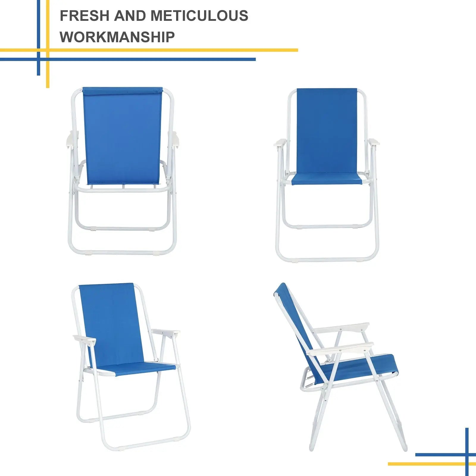 Oxford Cloth Iron Outdoor Beach Chair Blue Doba