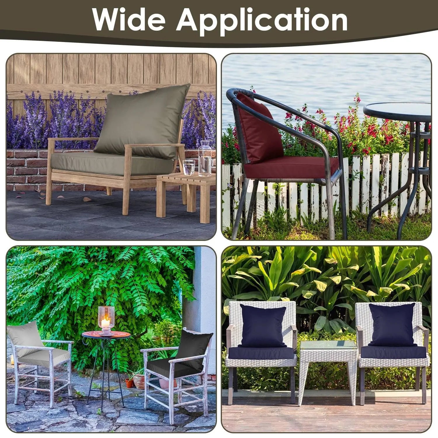 Outdoor Seat Cushion Set Waterproof Patio Furniture Cushion and Back Pillow Fade Resistant Deep Seat Set Chair Pad with Removable Cover for Chair Sofa Couch Doba