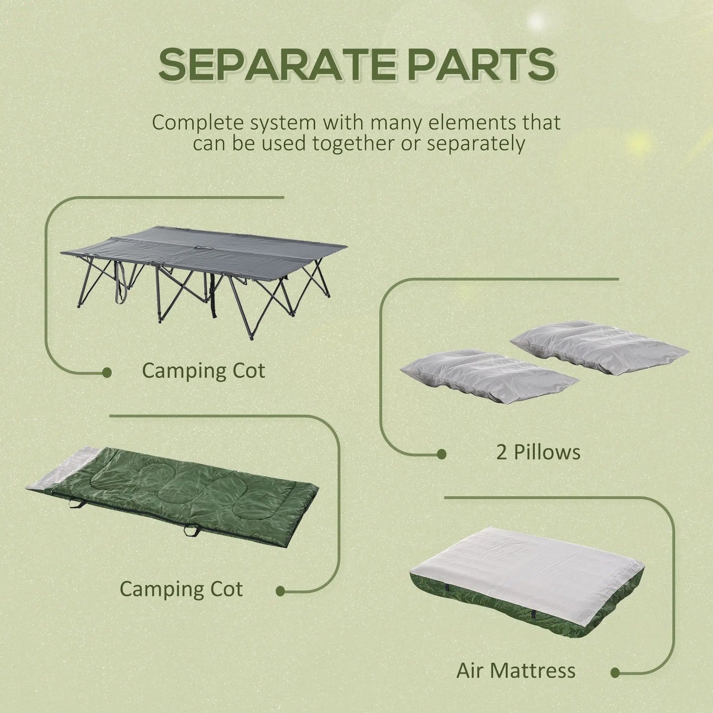 Outsunny 2-Person Folding Camping Cot Portable Outdoor Bed Set with Sleeping Bag, Inflatable Air Mattress, Comfort Pillows and Carry Bag, Soft and Comfortable for Outdoor Travel Camp Beach Vacation Doba