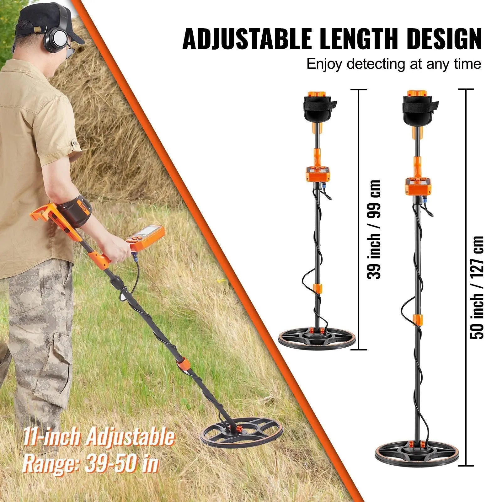 VEVOR Waterproof Metal Detector, 12" Coil, Professional Rechargeable Gold Detector, 39-50 in Adjustable with LCD 7 Modes Advanced DSP Chip Bluetooth Headset, IP68 for Detecting Gold Treasure Hunting Doba