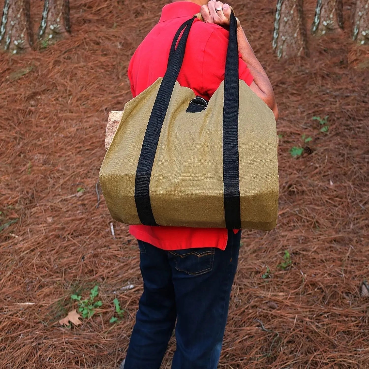 Outdoor Canvas Firewood Storage Bag Logging Tote Bag Doba