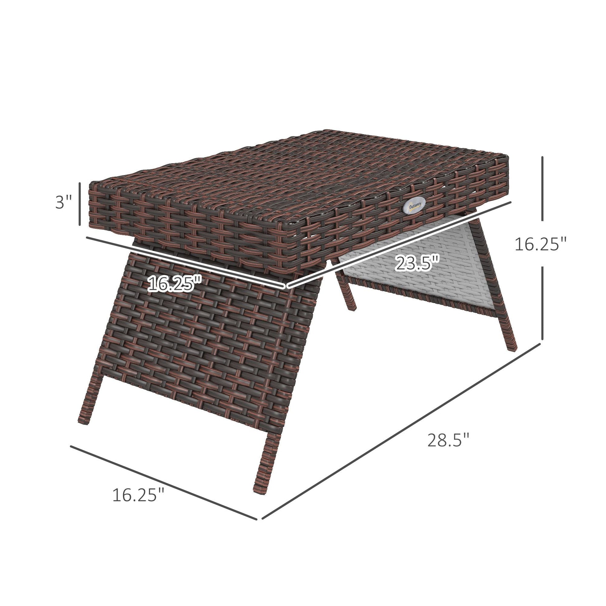 Outsunny Folding Rattan Side Table, Outdoor End Table, Hand Woven PE Rattan Coffee Table for Balcony, Backyard, Garden, Lawn, Courtyard, Brown Doba