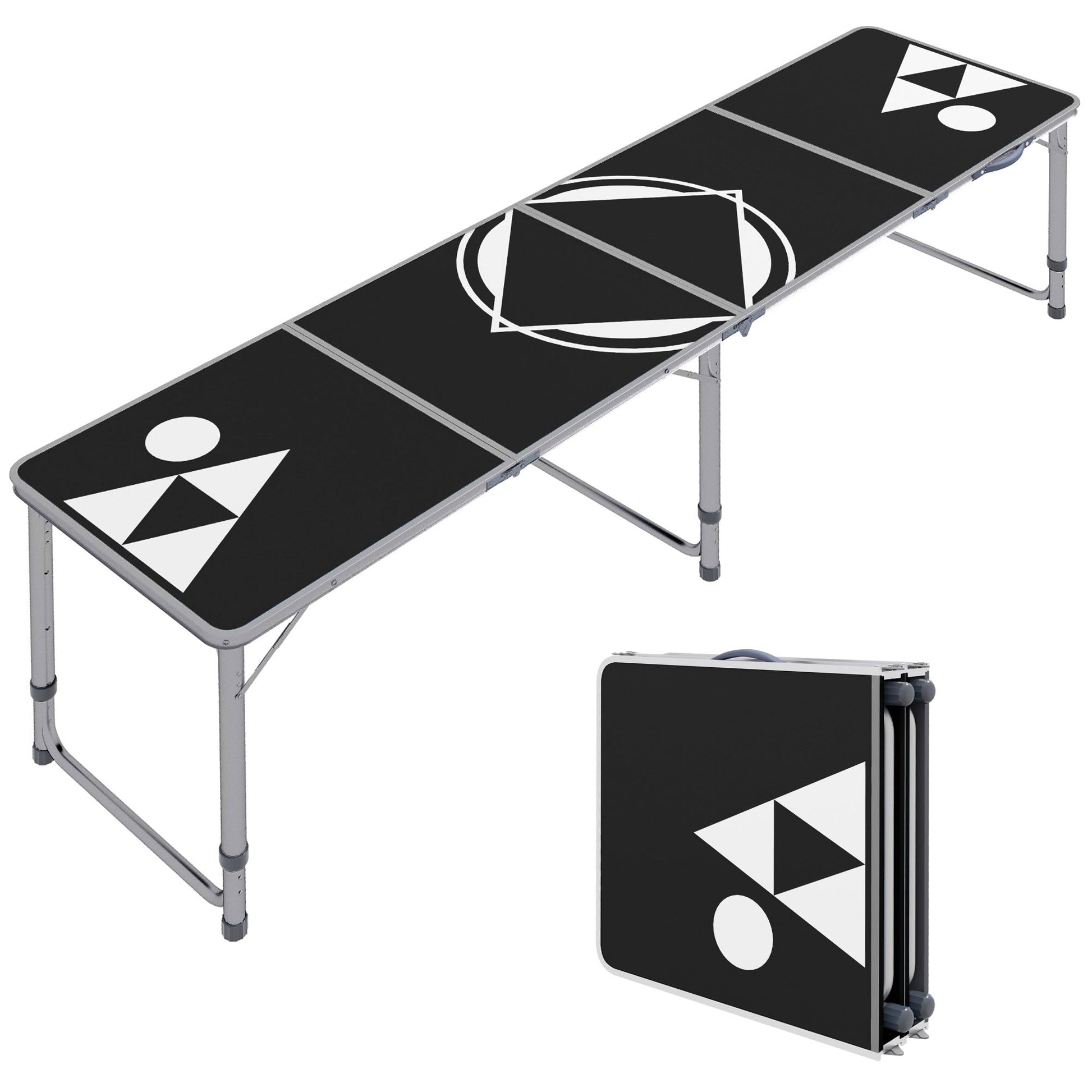 Outsunny 8ft Portable Beer Pong Table with Adjustable Legs, Folding Camping Table, Aluminum Picnic Table, for Party, Travel, BBQ, Beach, Black and White Doba