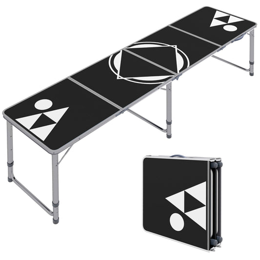 Outsunny 8ft Portable Beer Pong Table with Adjustable Legs, Folding Camping Table, Aluminum Picnic Table, for Party, Travel, BBQ, Beach, Black and White Doba