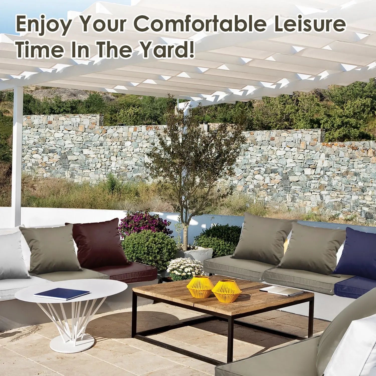 Outdoor Seat Cushion Set Waterproof Patio Furniture Cushion and Back Pillow Fade Resistant Deep Seat Set Chair Pad with Removable Cover for Chair Sofa Couch Doba
