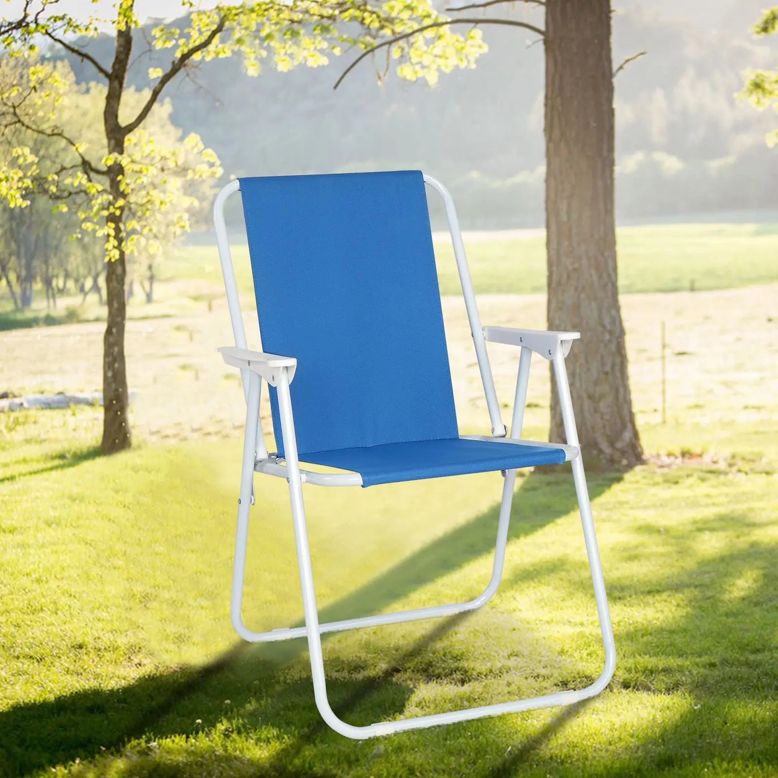Oxford Cloth Iron Outdoor Beach Chair Blue Doba