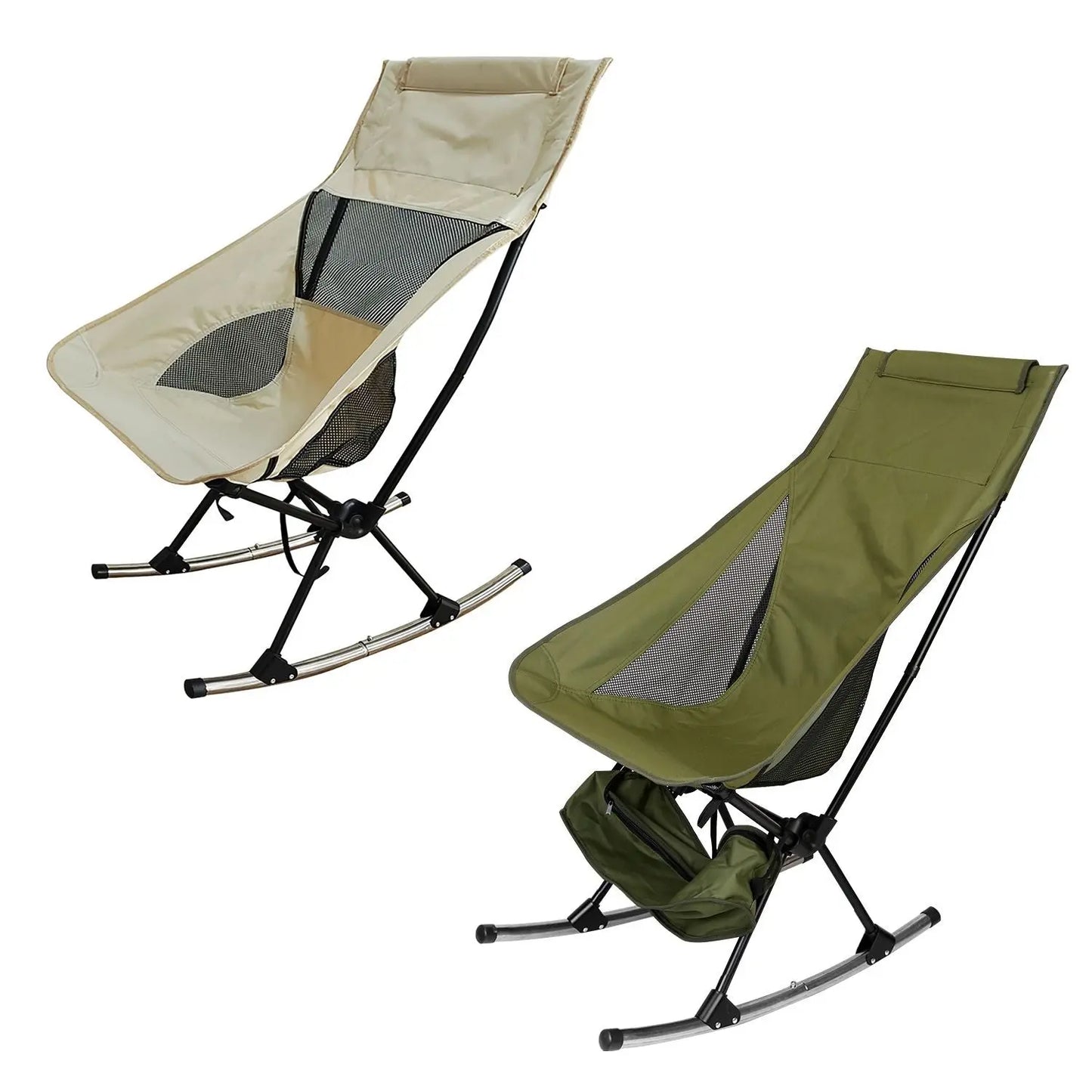 Portable Camping Rocking Chair 198LBS Weight Capacity Included Carry Bag High Back Rocker Chair For Patio Fishing Beach Lawn Travel Doba