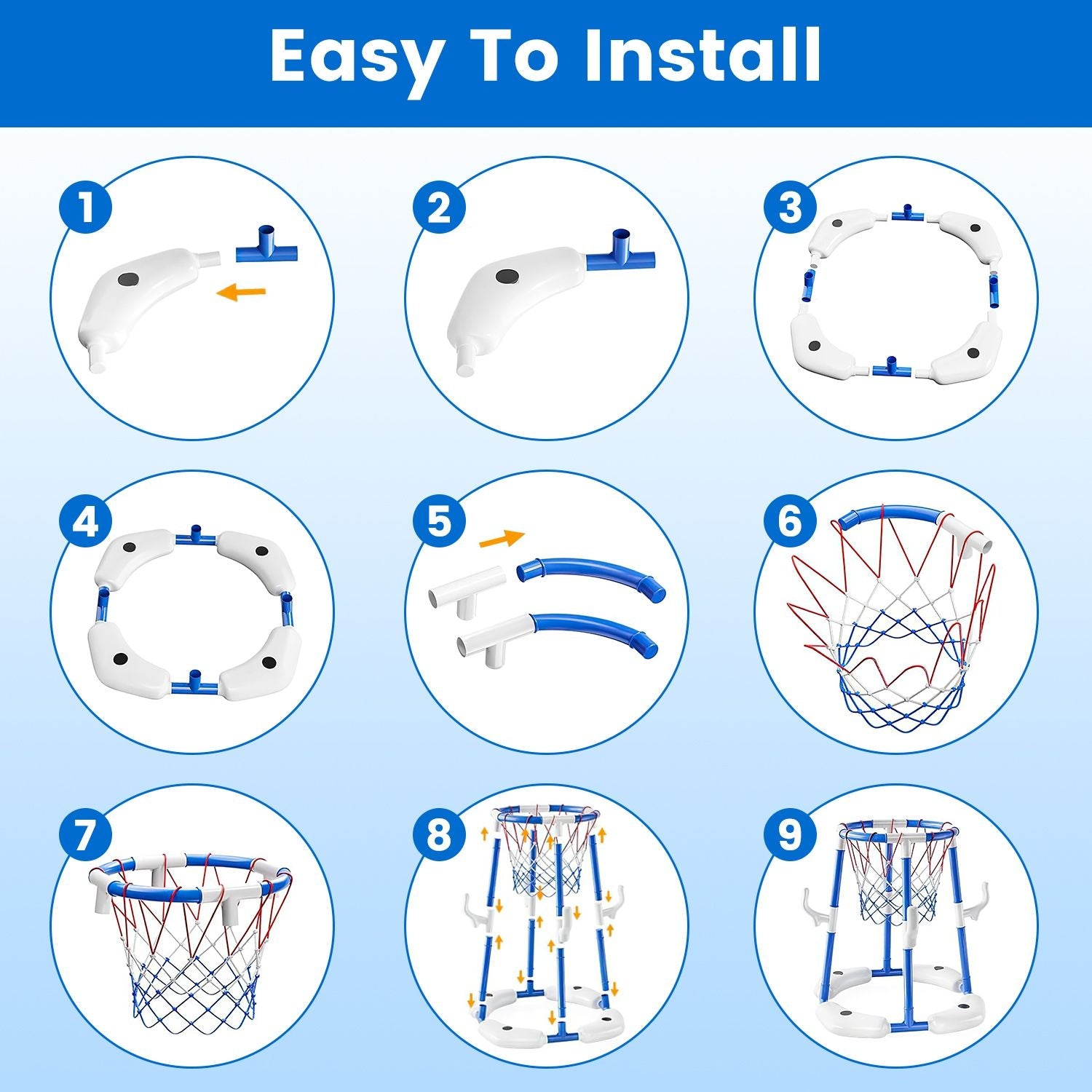 Summer Pool Basketball Hoop Toy Set With 4 Basketballs 4 Circles Pump Floating Swimming Pool Basketball Games Poolside Water Play Toy For 3-12Years Old Kids Adults - Freetyme Store