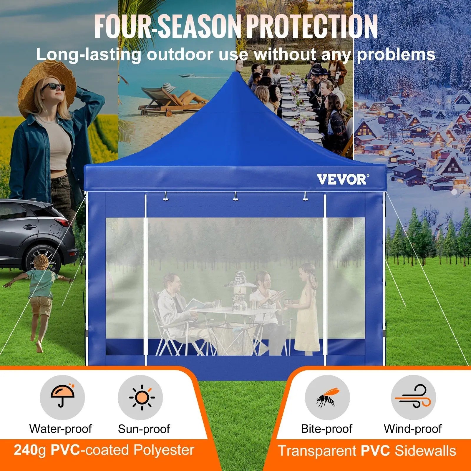 VEVOR Pop Up Canopy Tent, 10 x 10 FT, Outdoor Patio Gazebo Tent with Removable Sidewalls and Wheeled Bag, UV Resistant Waterproof Instant Gazebo Shelter for Party, Garden, Backyard, Blue Doba