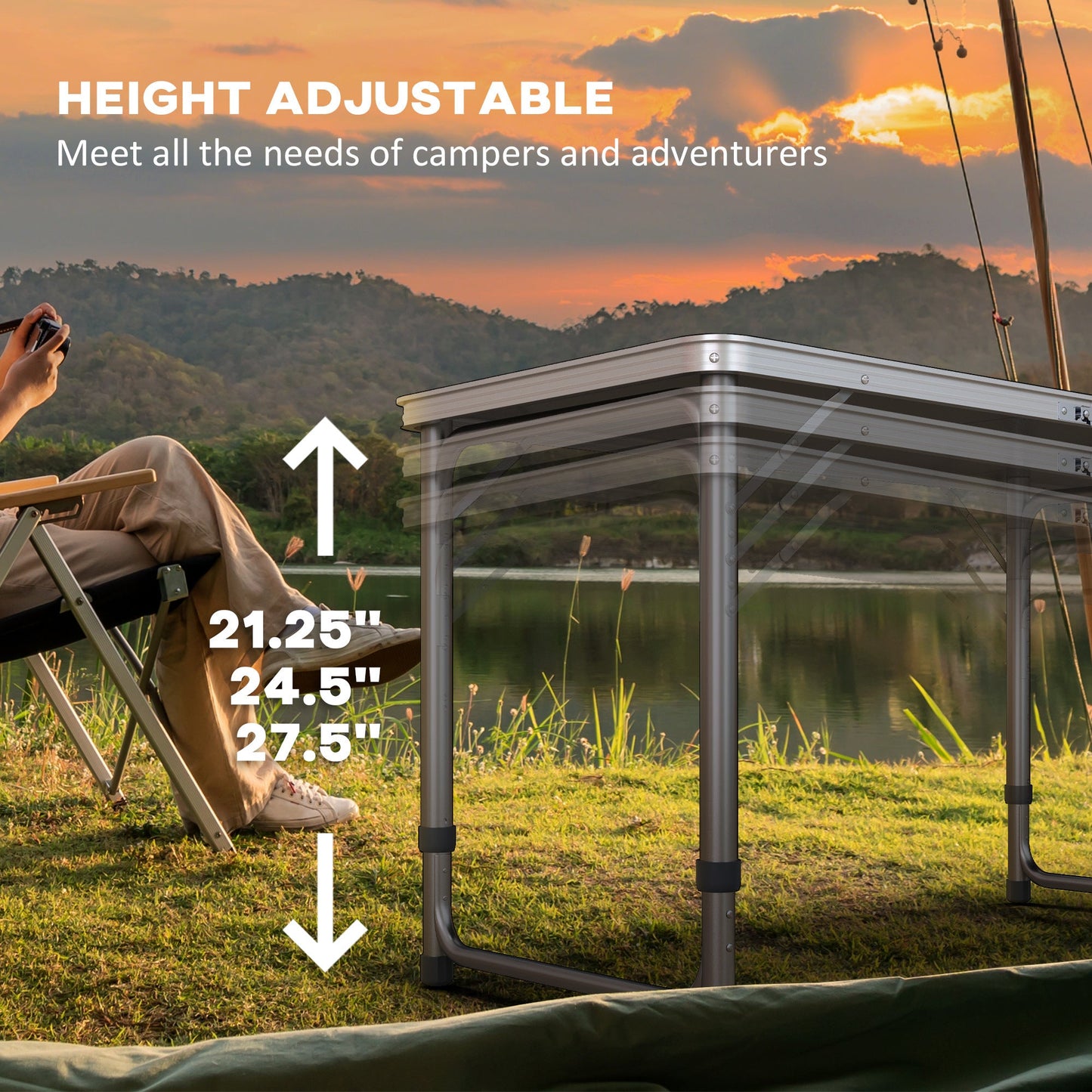 Outsunny 8ft Portable Beer Pong Table with Adjustable Legs, Folding Camping Table, Aluminum Picnic Table, for Party, Travel, BBQ, Beach, Black and White Doba