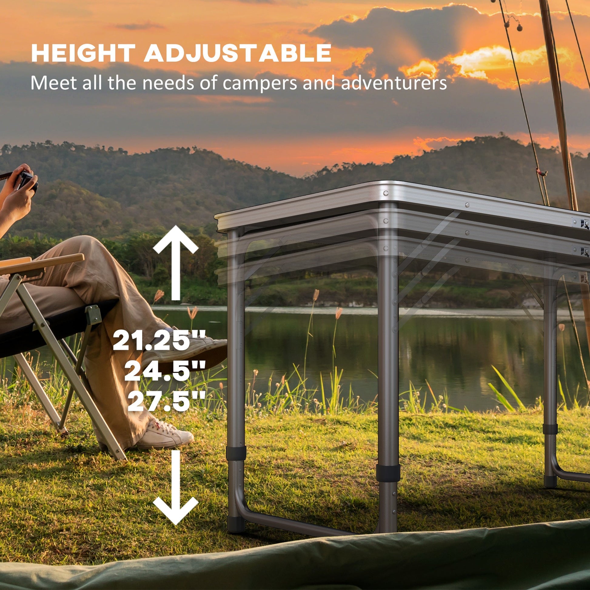 Outsunny 8ft Portable Beer Pong Table with Adjustable Legs, Folding Camping Table, Aluminum Picnic Table, for Party, Travel, BBQ, Beach, Black and White Doba