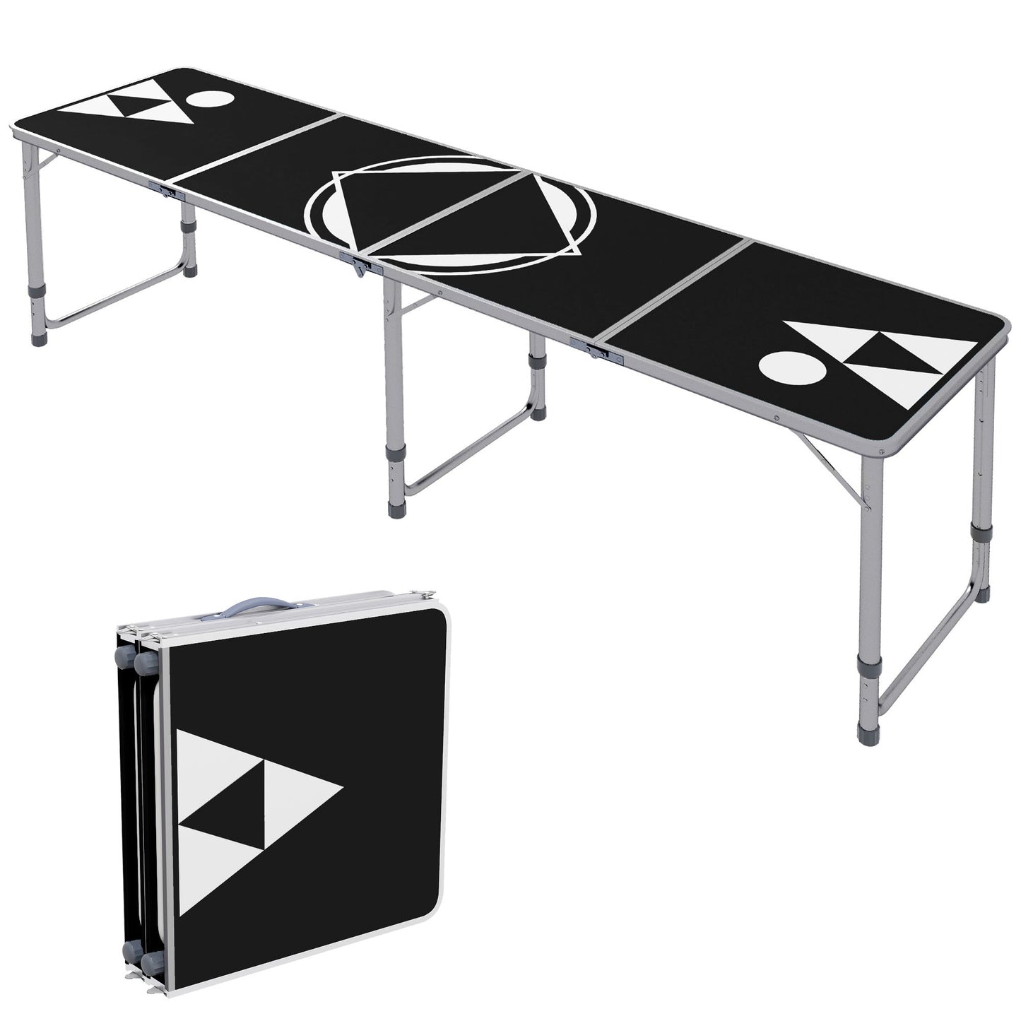 Outsunny 8ft Portable Beer Pong Table with Adjustable Legs, Folding Camping Table, Aluminum Picnic Table, for Party, Travel, BBQ, Beach, Black and White Doba